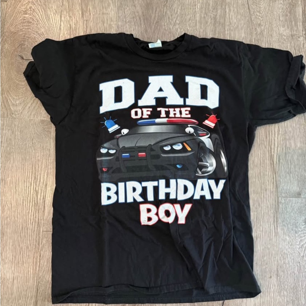 Black 'Dad of the Birthday Boy' police T-Shirt. Large.